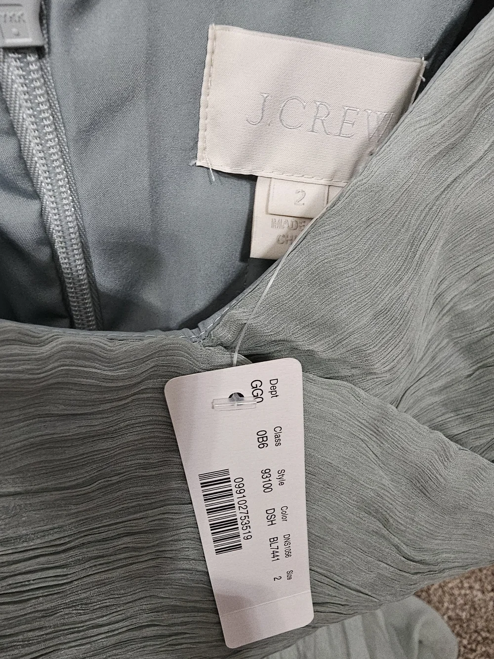 J. Crew Sage Green V-Neck Chiffon Midi Dress